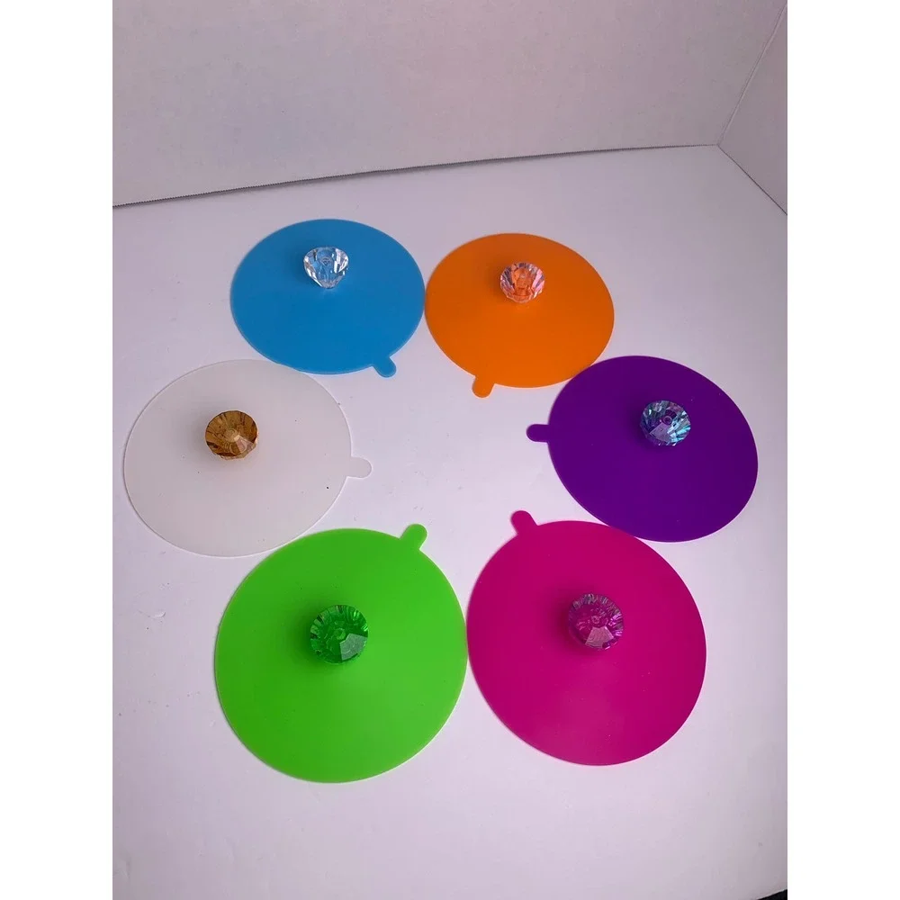 6 Pack Silicone Cup Covers with Diamond Knobs‎ Reusable Mug Lids Multi Color Set